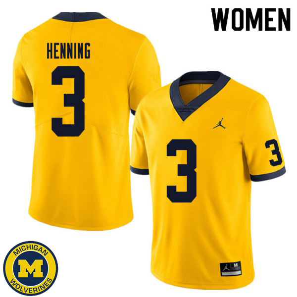 Women Michigan Wolverines #3 A.J. Henning Yellow Football Jersey